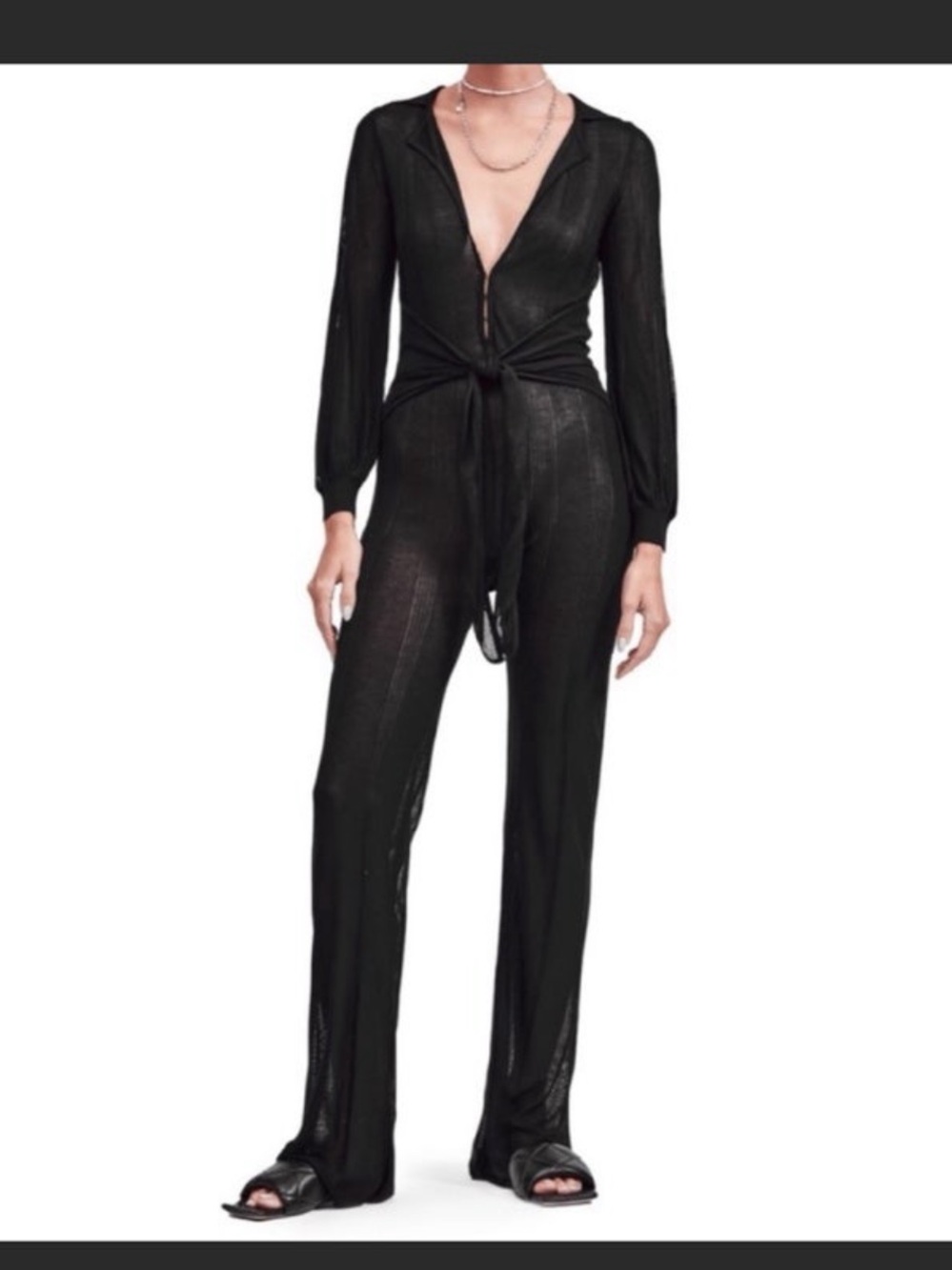 DEVON WINDSOR Black Tie-Front Long-Sleeve Jumpsuit